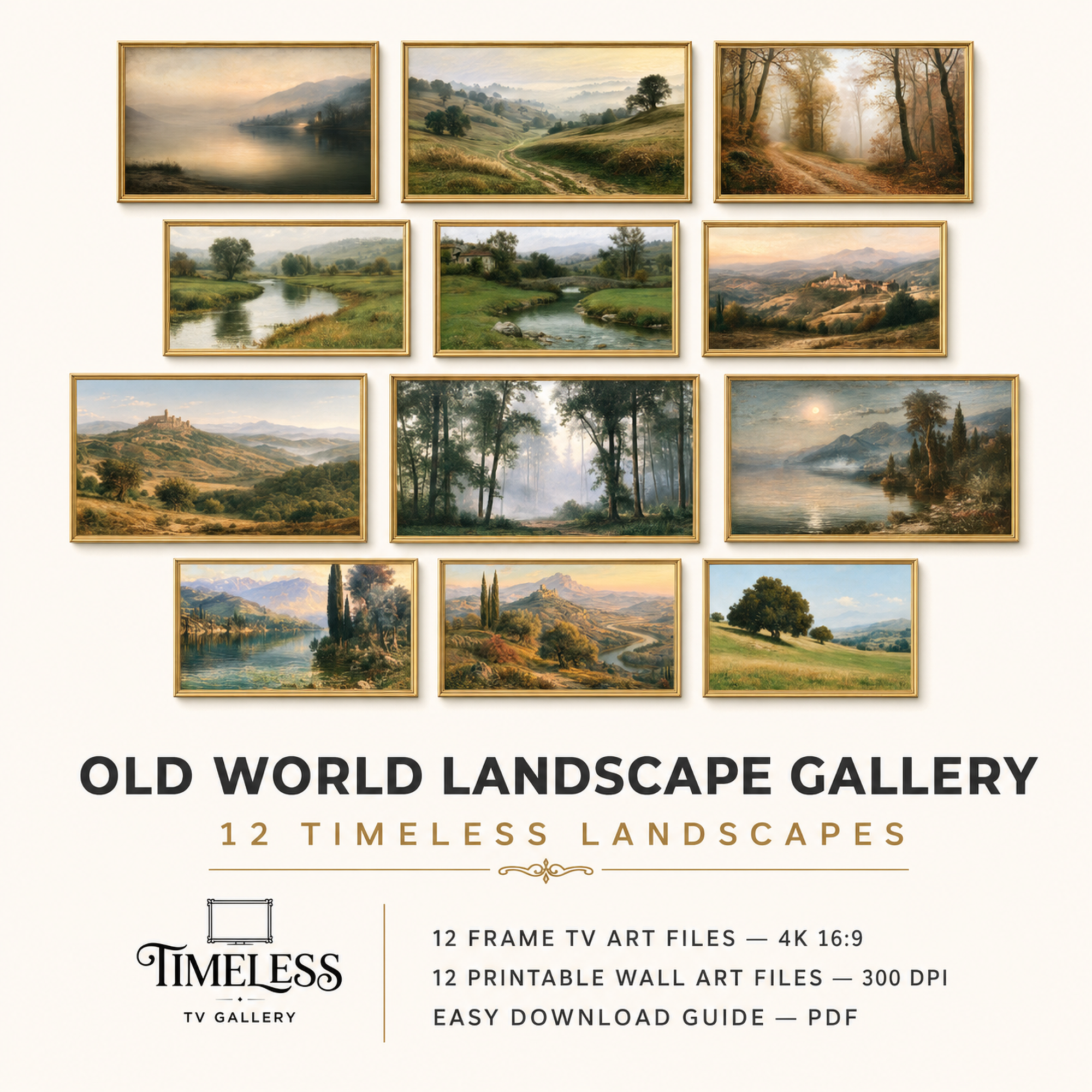 12 Old World Landscape Art Bundle, Vintage Wall Art, Samsung Frame TV (Digital Download)