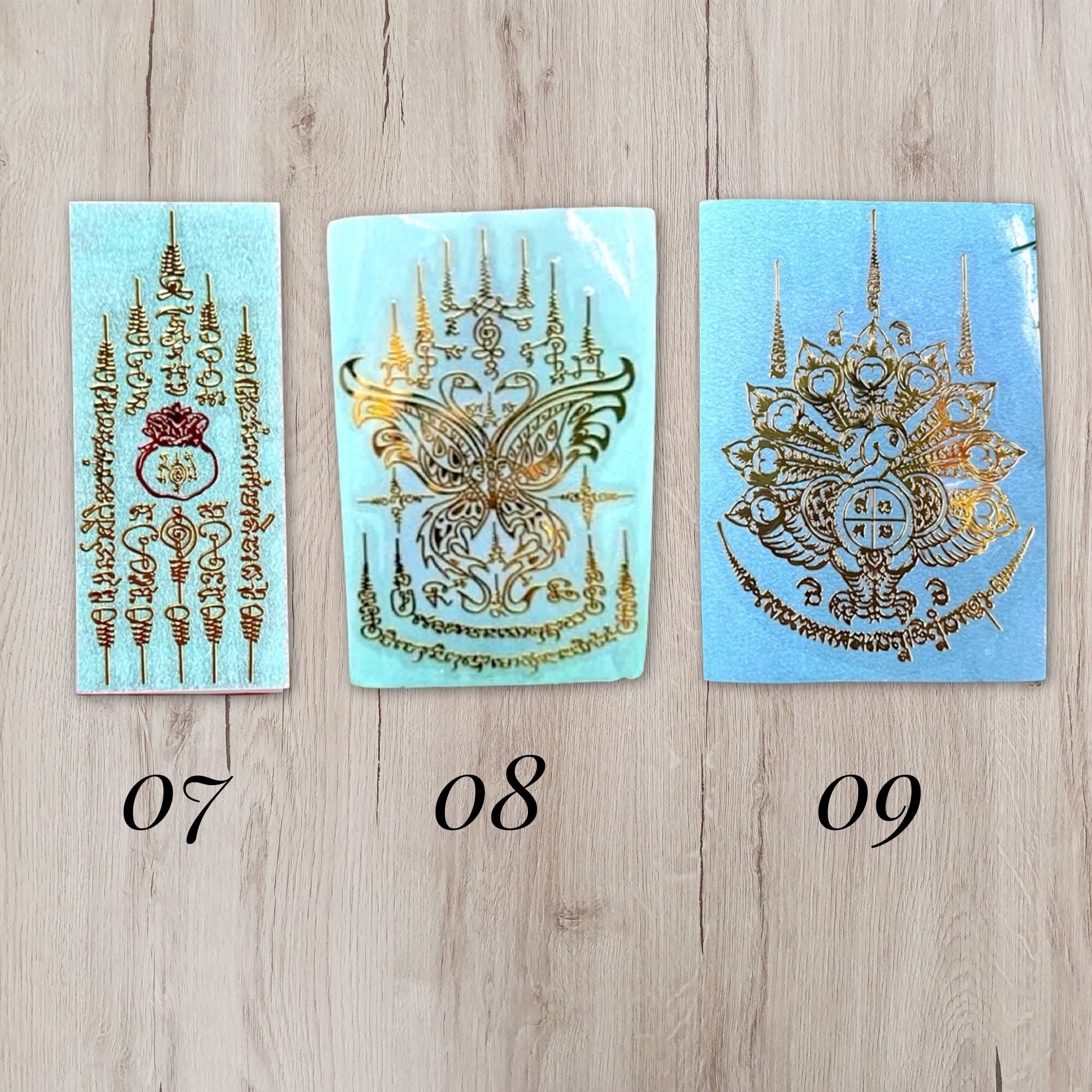 Thai Yantra Amulet Sticker: Gold Embossed Talisman, Waterproof Decal | Set B