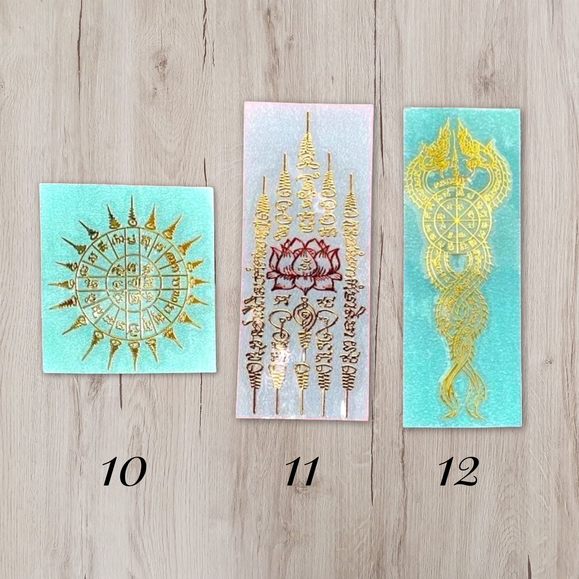 Thai Yantra Amulet Sticker: Gold Embossed Talisman, Waterproof Decal | Set B