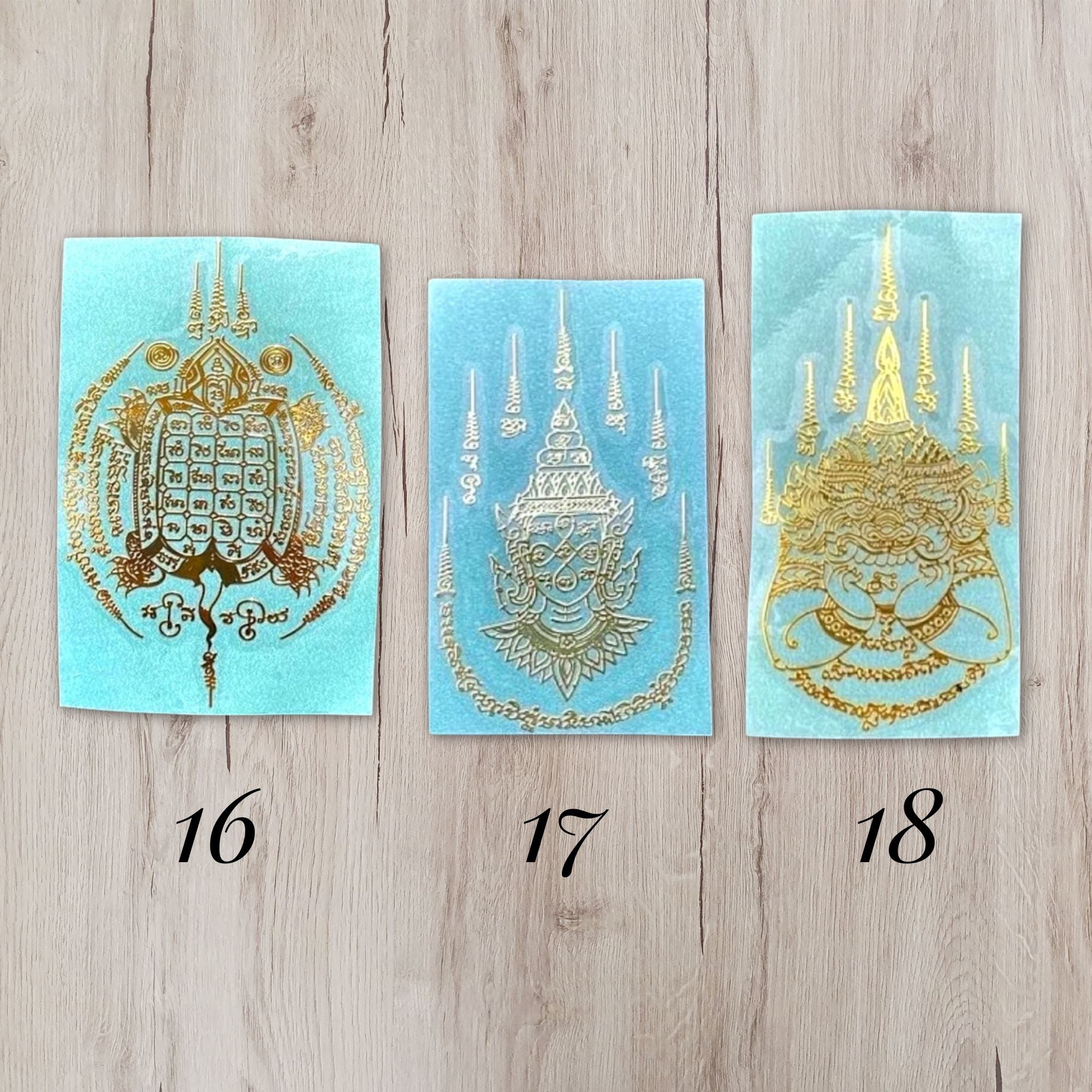 Yant Phra Rahu and Phra Lak Na Thong Thai yantra sticker gold embossed