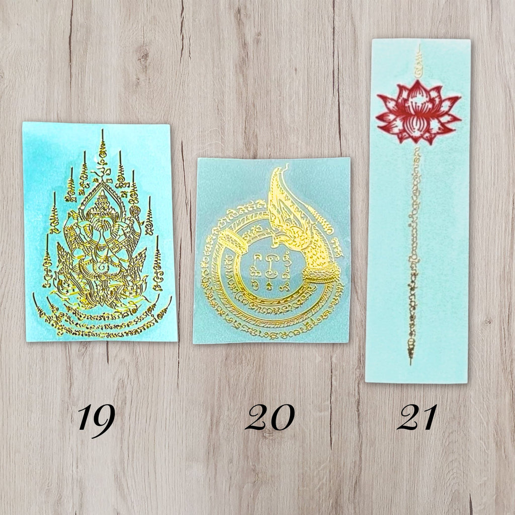 Yant 19 Ganesha Pidta and 20 Naga and 21 Bua Sawan Maha Sanaeh Thai amulet sticker