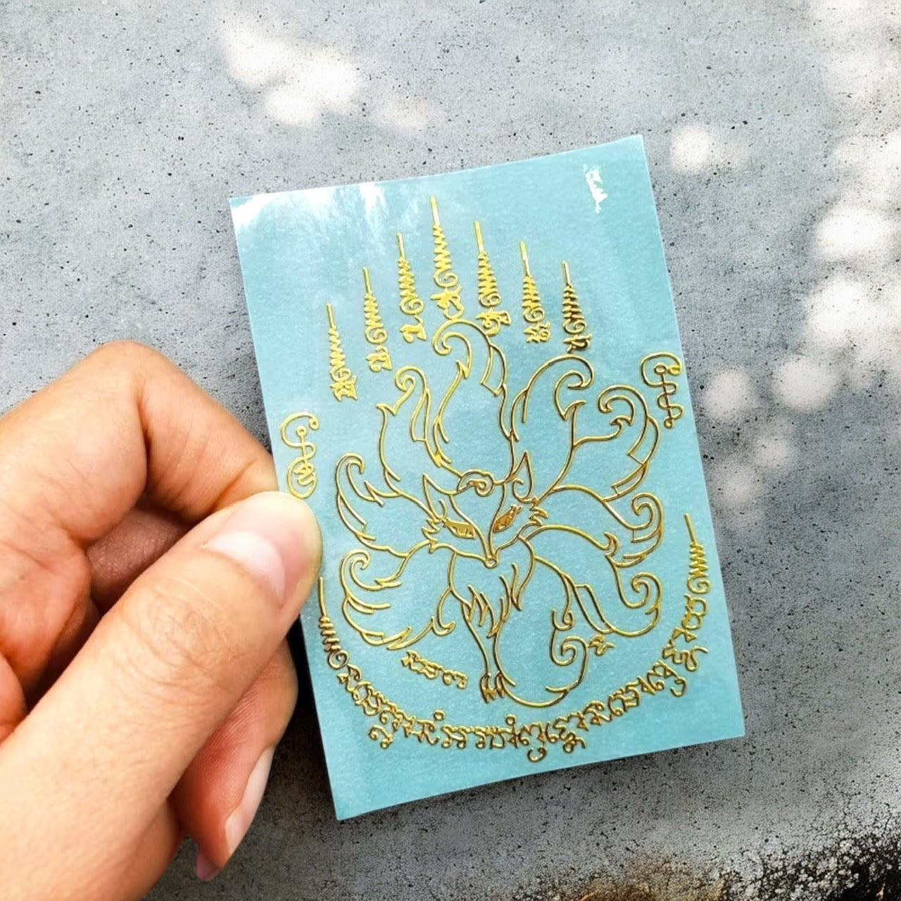 Yant Jing Jok Kao Hang Nine-Tailed Fox charm attraction gold embossed Thai yantra sticker