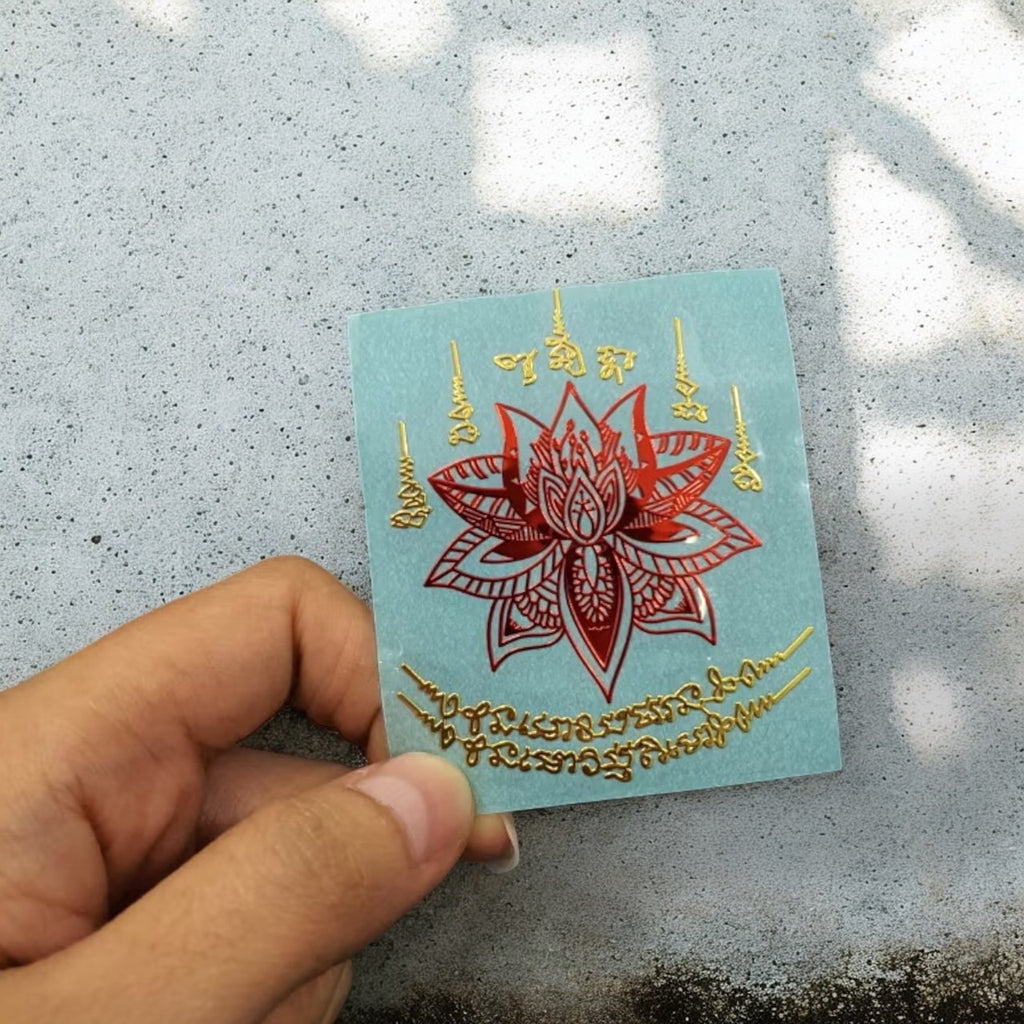 Thai Yantra Amulet Sticker: Gold Embossed Talisman, Waterproof Decal | Set A