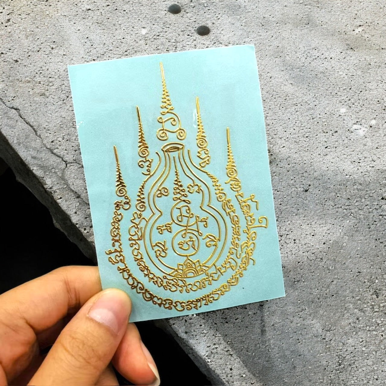 Thai Yantra Amulet Sticker: Gold Embossed Talisman, Waterproof Decal | Set A