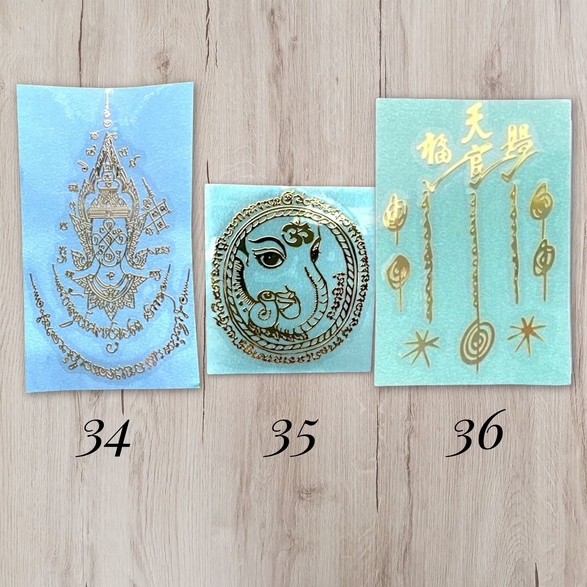 Yant 34 Phra Lak Na Thong 35 Ganesha Head 36 Pae Rong Si Chinese blessing Thai yantra sticker