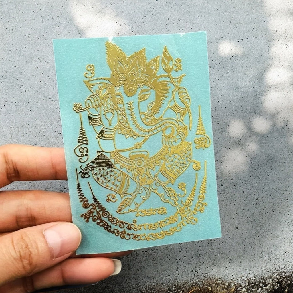 Yant See Hoo Ha Ta Four Ears Five Eyes fortune yantra gold embossed sticker