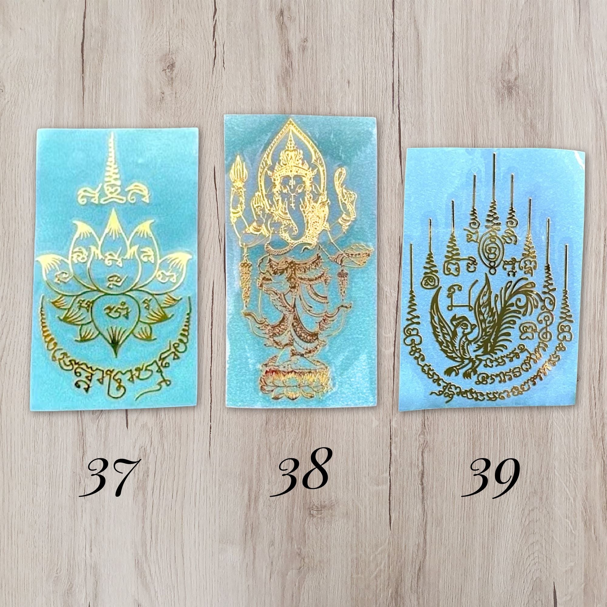 Yant 37 Bua Sawan Pan Lan 38 Ganesha Standing 39 Salika Maha Sanaeh Thai amulet sticker
