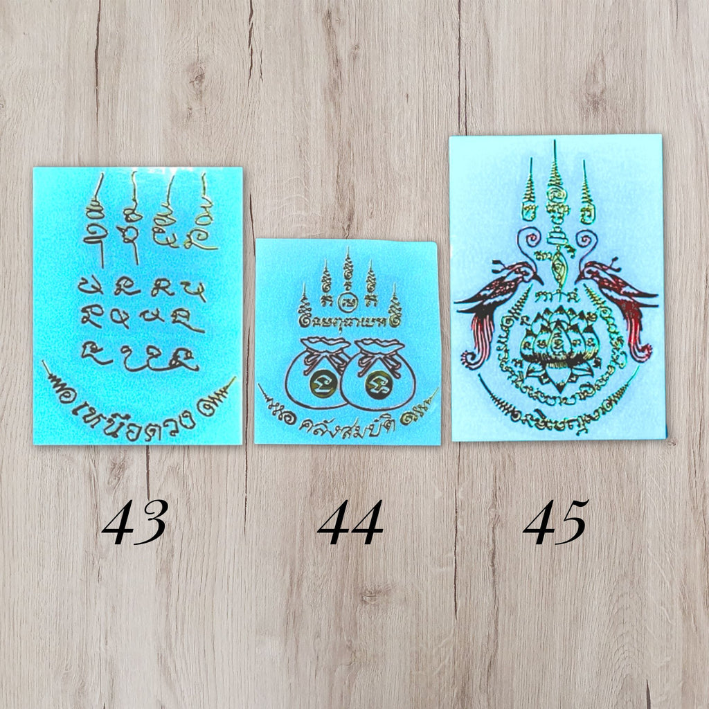 Yant 43 Nuea Duang Above Destiny 44 Silver Gold Bags 45 Twin Salika Lotus Thai amulet sticker