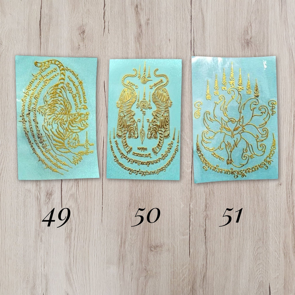Yant 49 Suea Liaw Lang Tiger Looking Back 50 Twin Tiger 51 Nine-Tailed Fox Thai amulet sticker