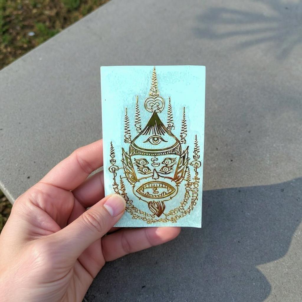 Yant Bua Maha Lap Great Fortune Lotus gold embossed Thai amulet sticker