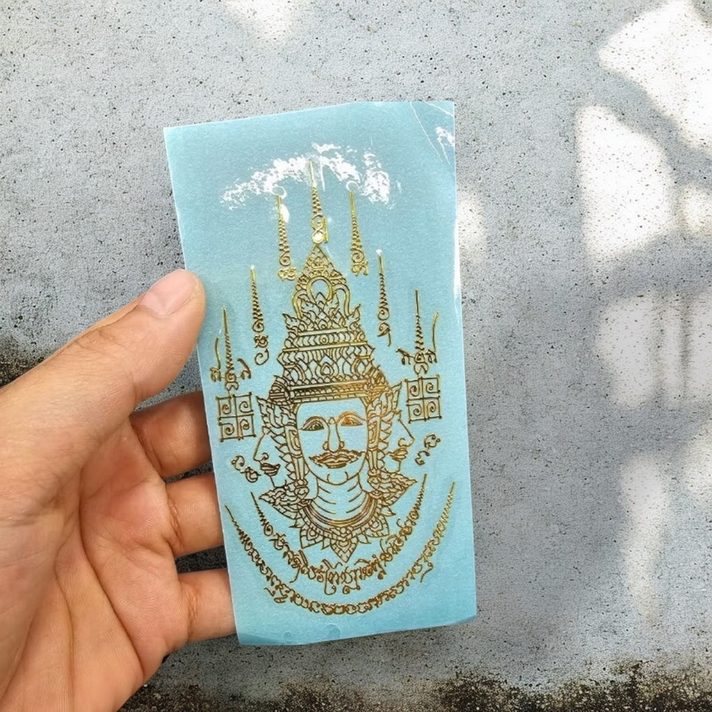 Yant Phra Pid Ta Maha Lap great fortune wealth protection gold embossed Thai talisman sticker