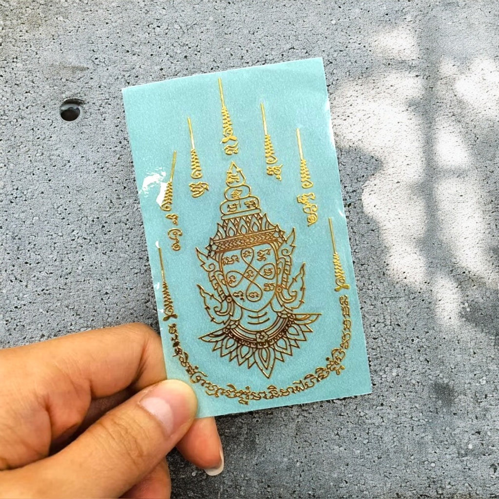 Yant Phra Lak Na Thong Golden Face Thai amulet sticker