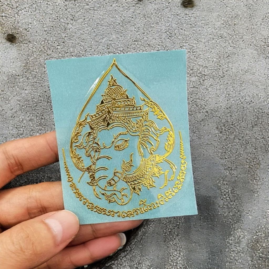 Yant Phra Pikanet Ganesha gold embossed Thai talisman sticker