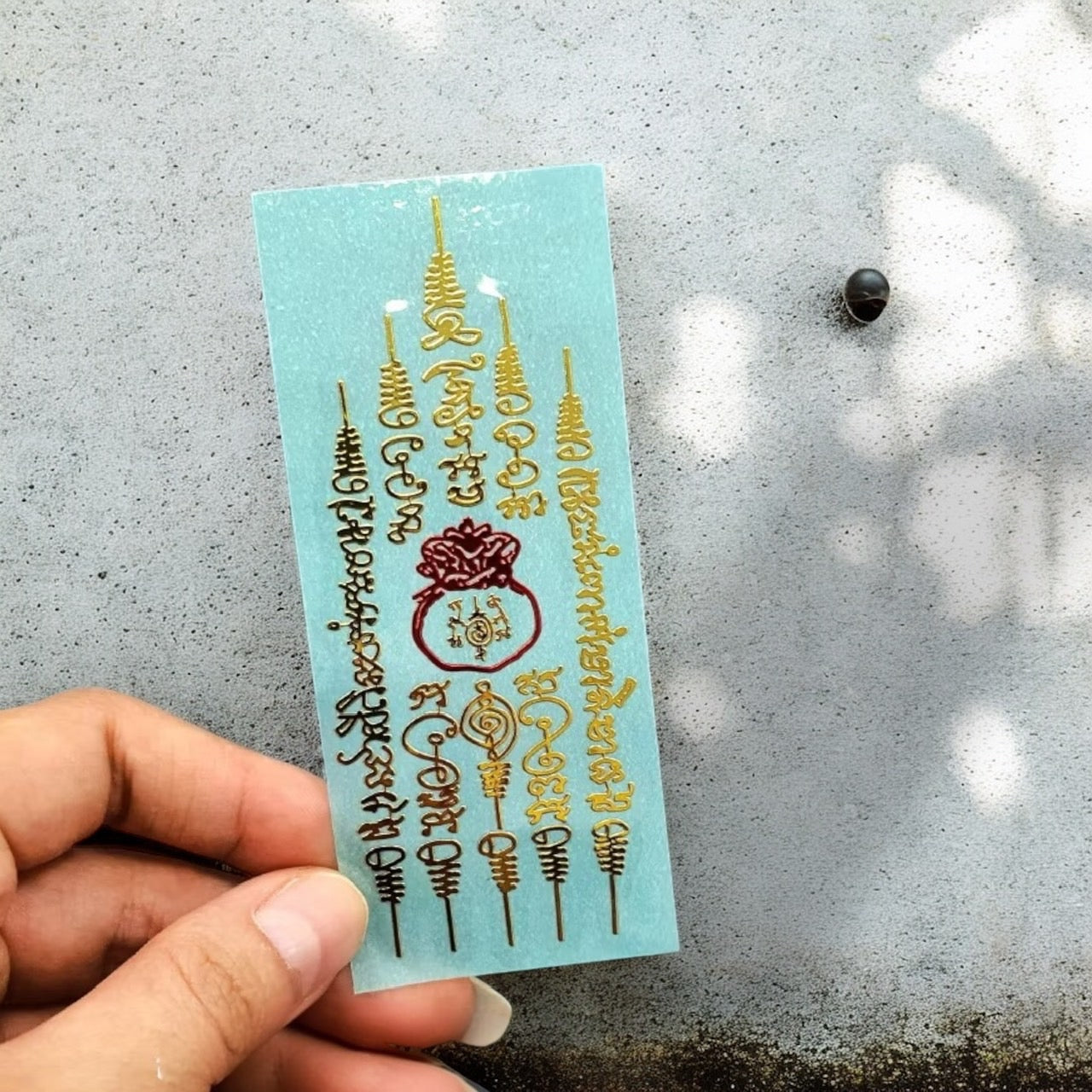 Thai Yantra Amulet Sticker: Gold Embossed Talisman, Waterproof Decal | Set B