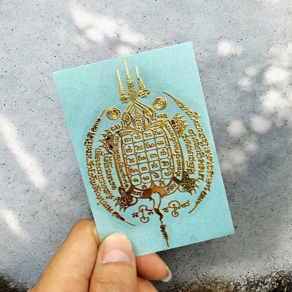 Yant Phaya Tao Ruean Sacred Turtle Thai amulet gold metallic sticker