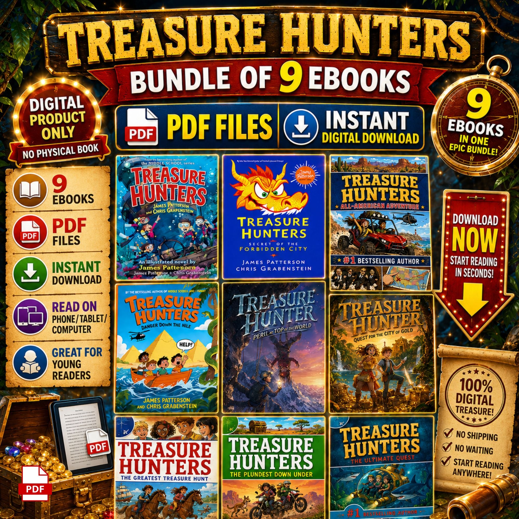 Treasure Hunters Complete Series PDF Bundle – All 9 Books Kids Adventure Ebook Collection Ages 8-12