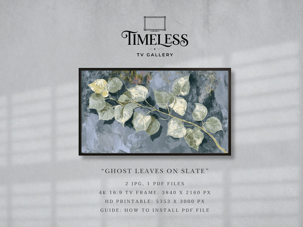 Ghost Leaves on Slate #09 | Samsung Frame TV Art | Digital Download