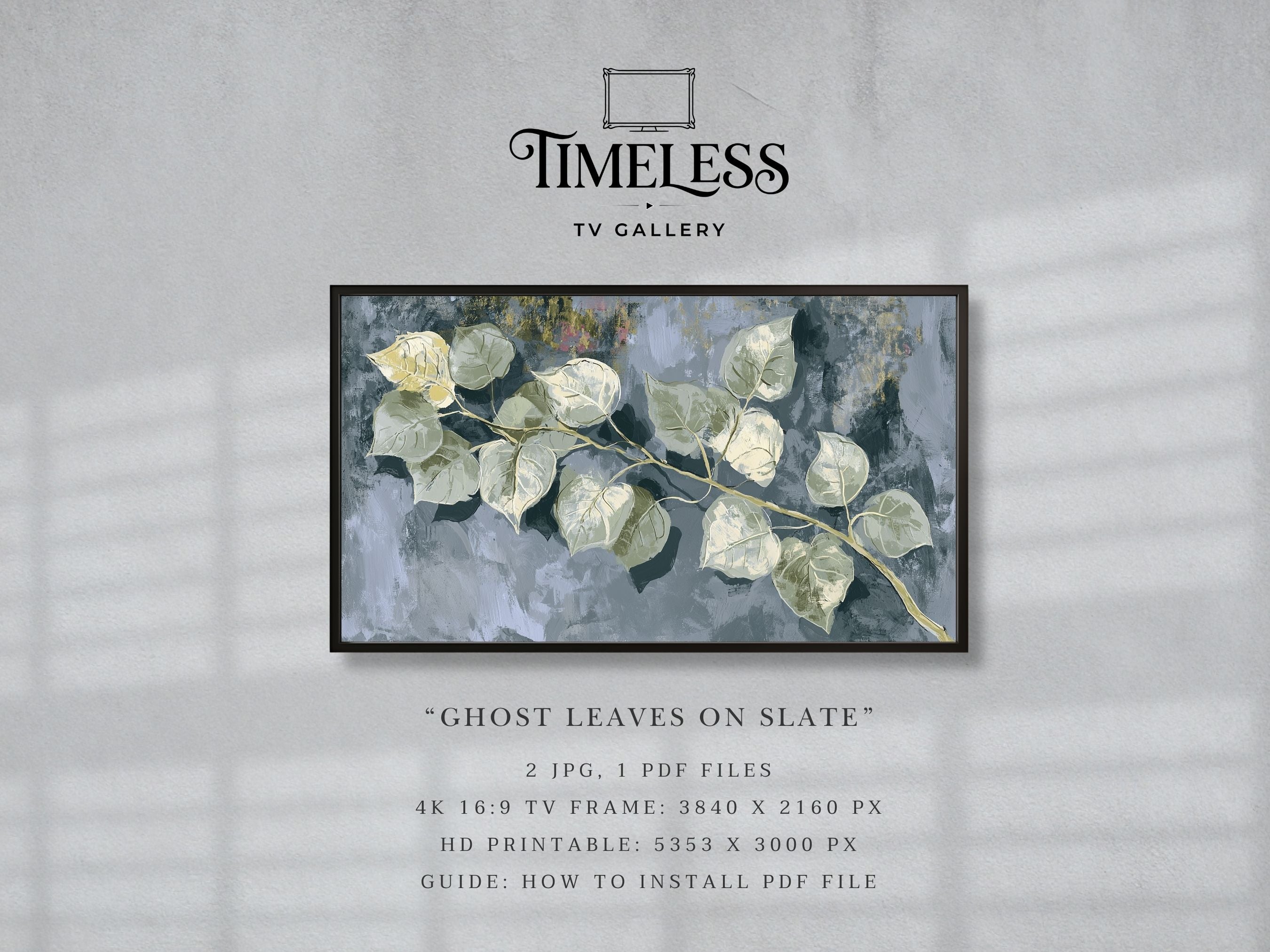 Ghost Leaves on Slate #09 | Samsung Frame TV Art | Digital Download