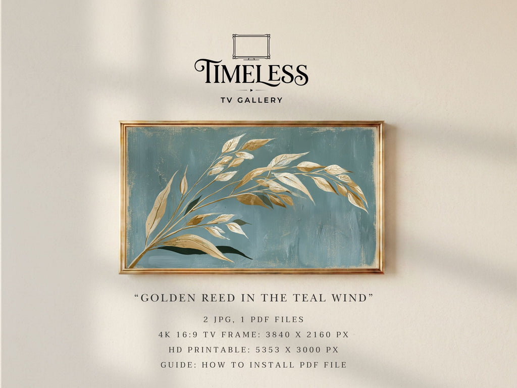 Golden Reed in the Teal Wind #551 | Samsung Frame TV Art | Digital Download