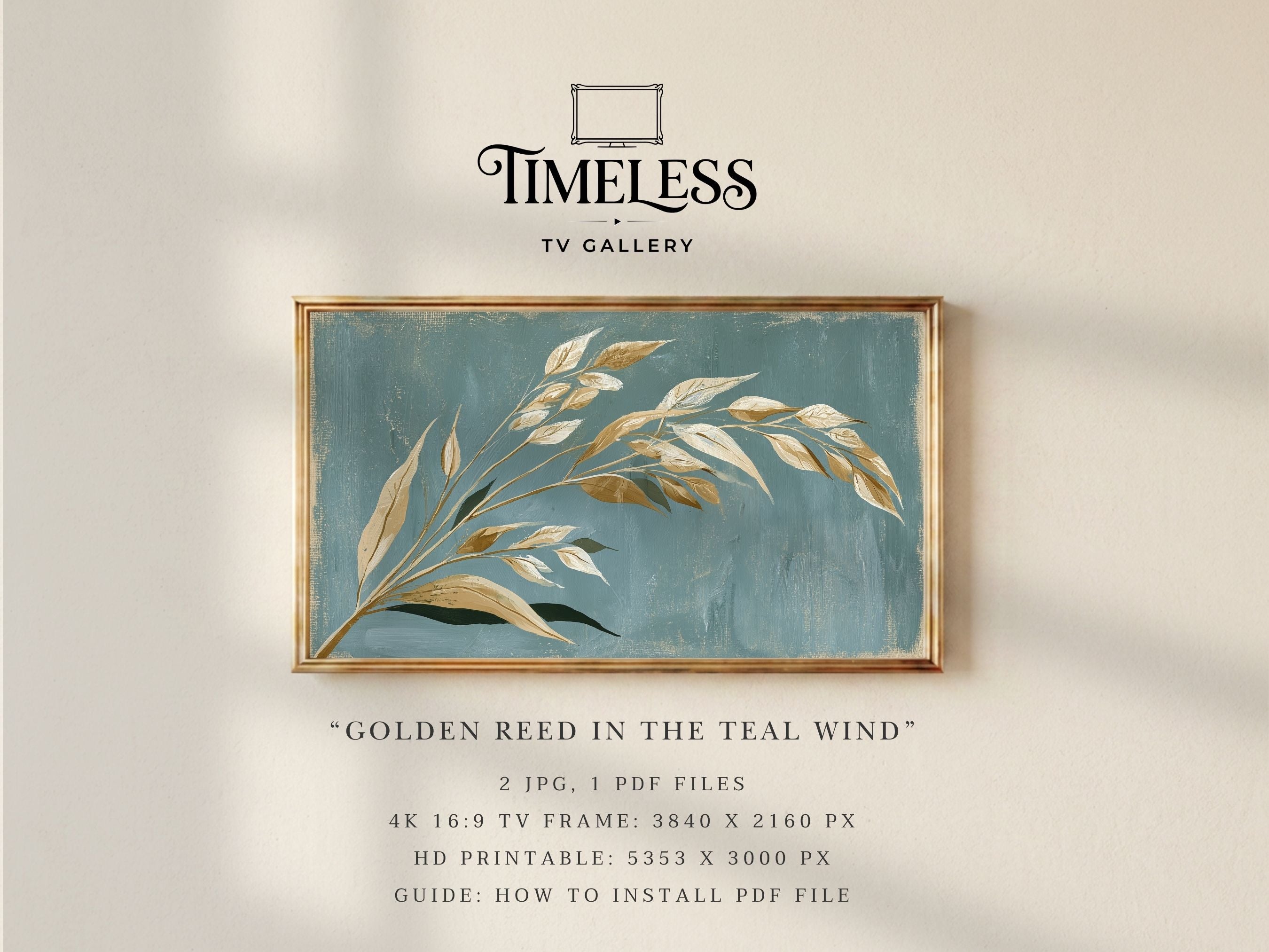 Golden Reed in the Teal Wind #551 | Samsung Frame TV Art | Digital Download