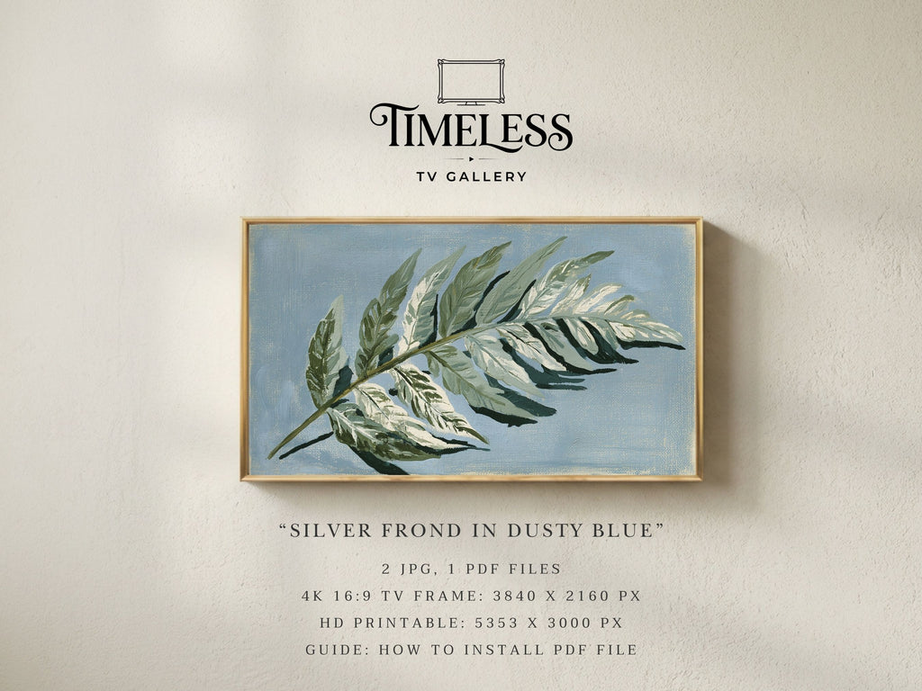 Silver Frond in Dusty Blue | Samsung Frame TV Art | Digital Download