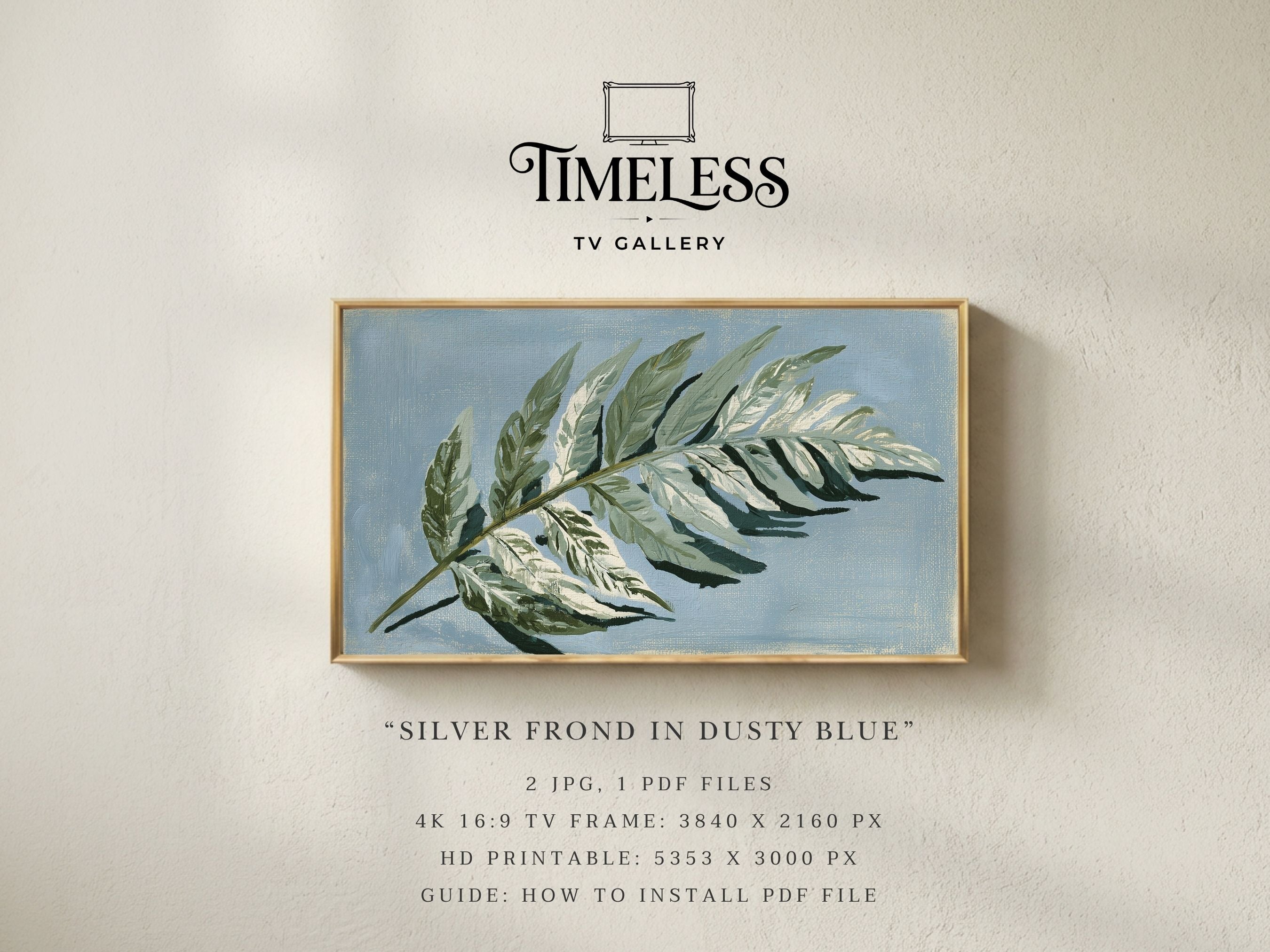 Silver Frond in Dusty Blue | Samsung Frame TV Art | Digital Download