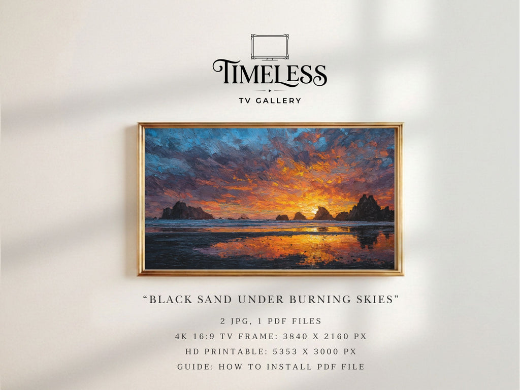 Black Sand Under Burning Skies #189 | Samsung Frame TV Art | Digital Download