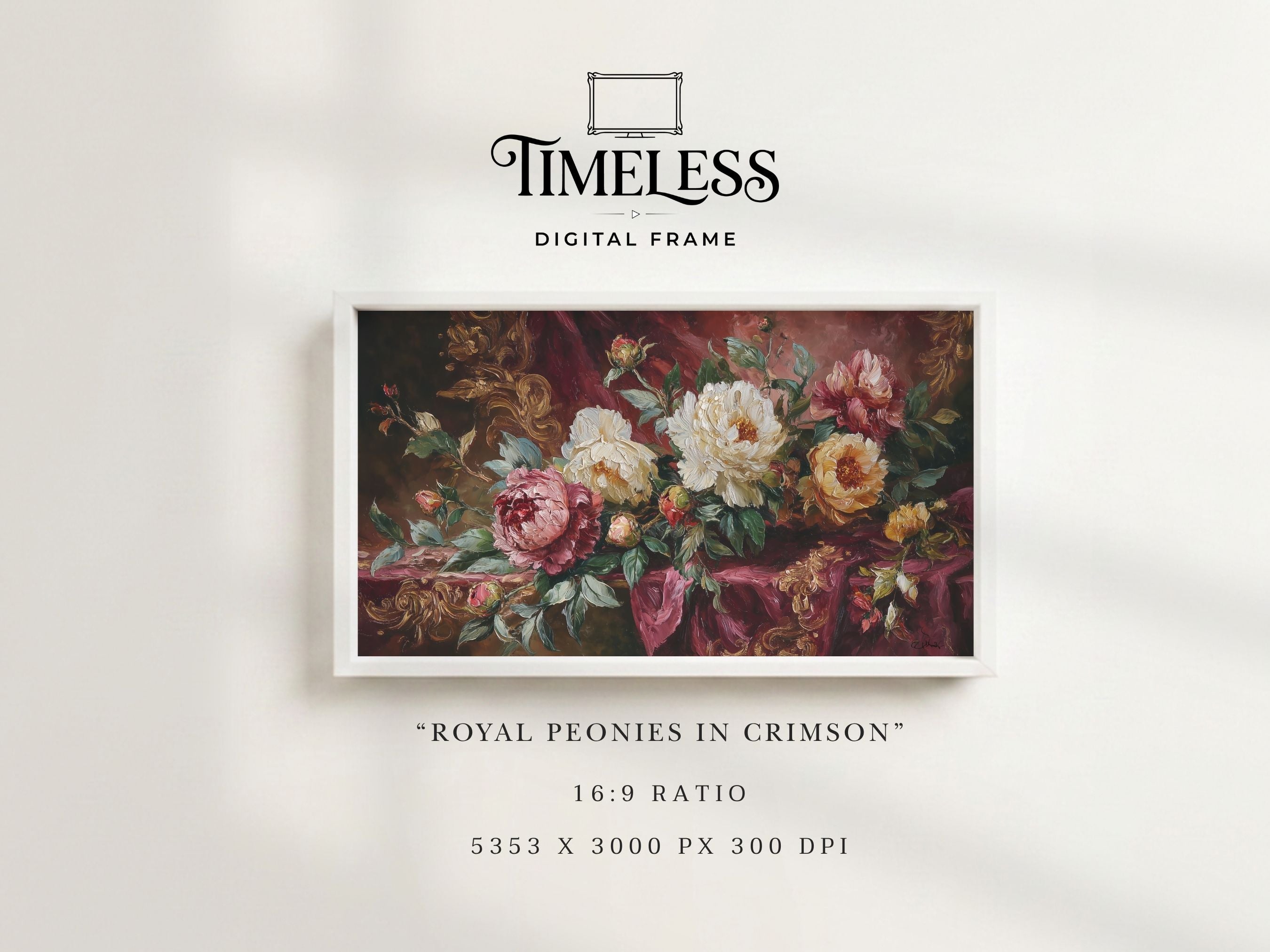 Royal Peonies in Crimson #337 | Dark Floral Peony Art for Samsung Frame TV | Digital Download 4K TV Art