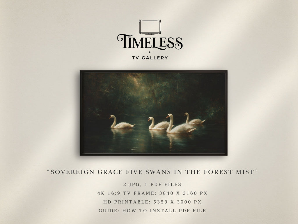 Sovereign Grace Five Swans #20 | Samsung Frame TV Art | Digital Download