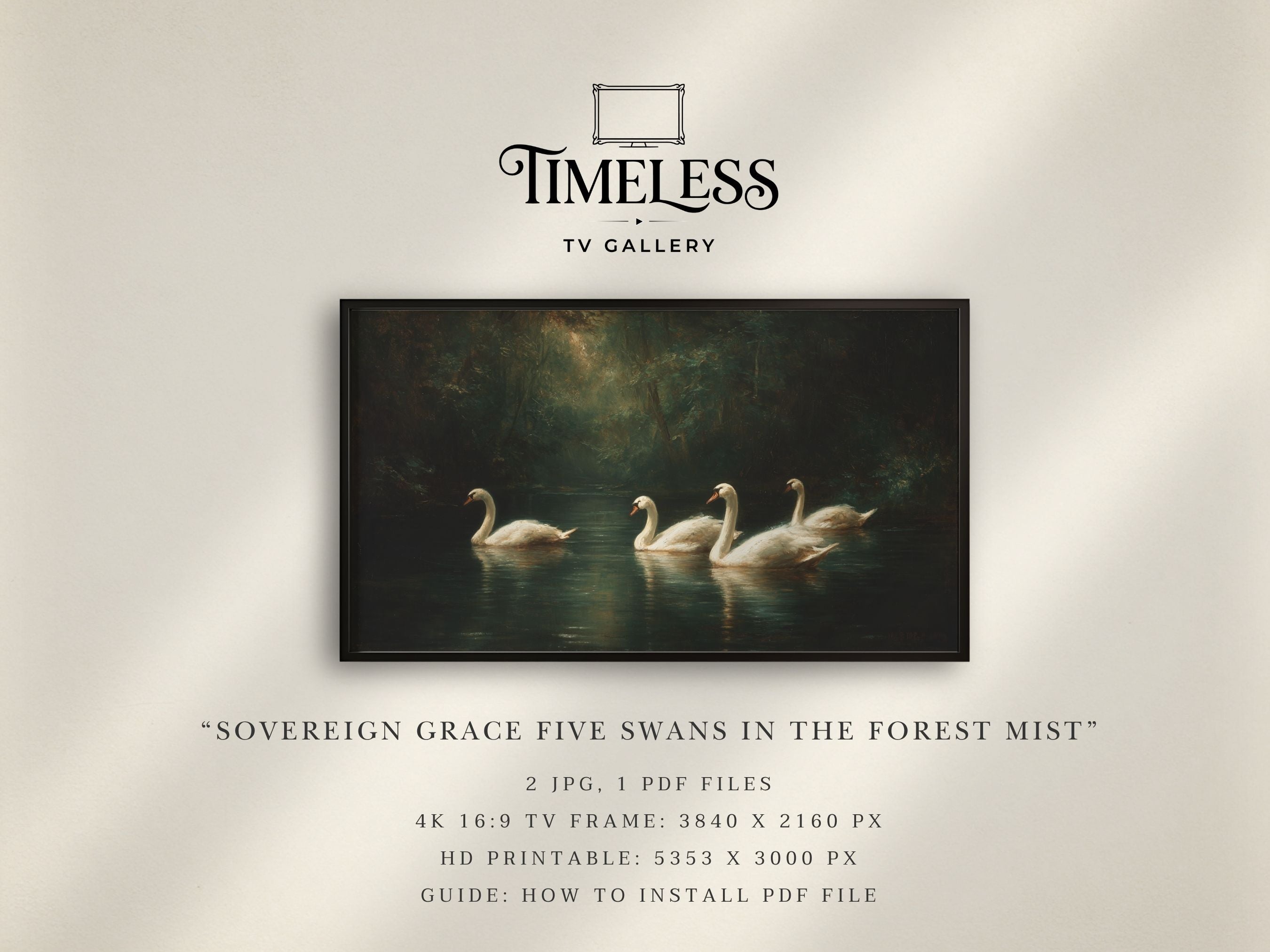 Sovereign Grace Five Swans #20 | Samsung Frame TV Art | Digital Download