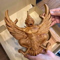 Exquisite Thailand Garuda Teak Wood Carving: Handcrafted Tabletop Sculpture