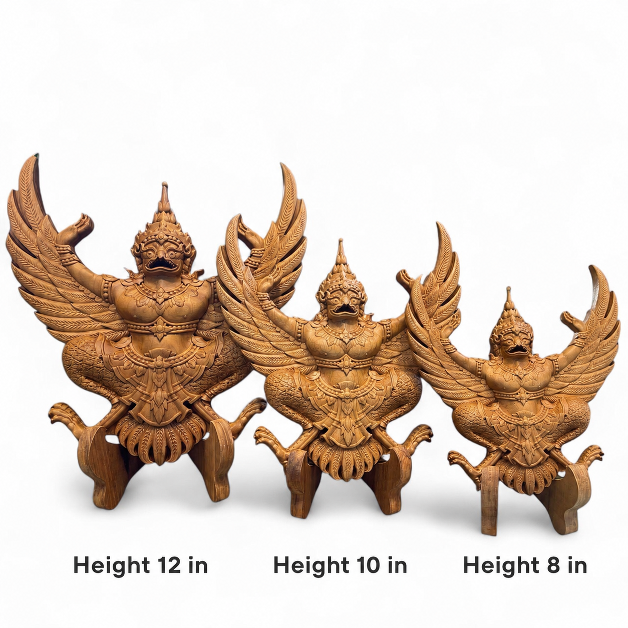 Exquisite Thailand Garuda Teak Wood Carving: Handcrafted Tabletop Sculpture