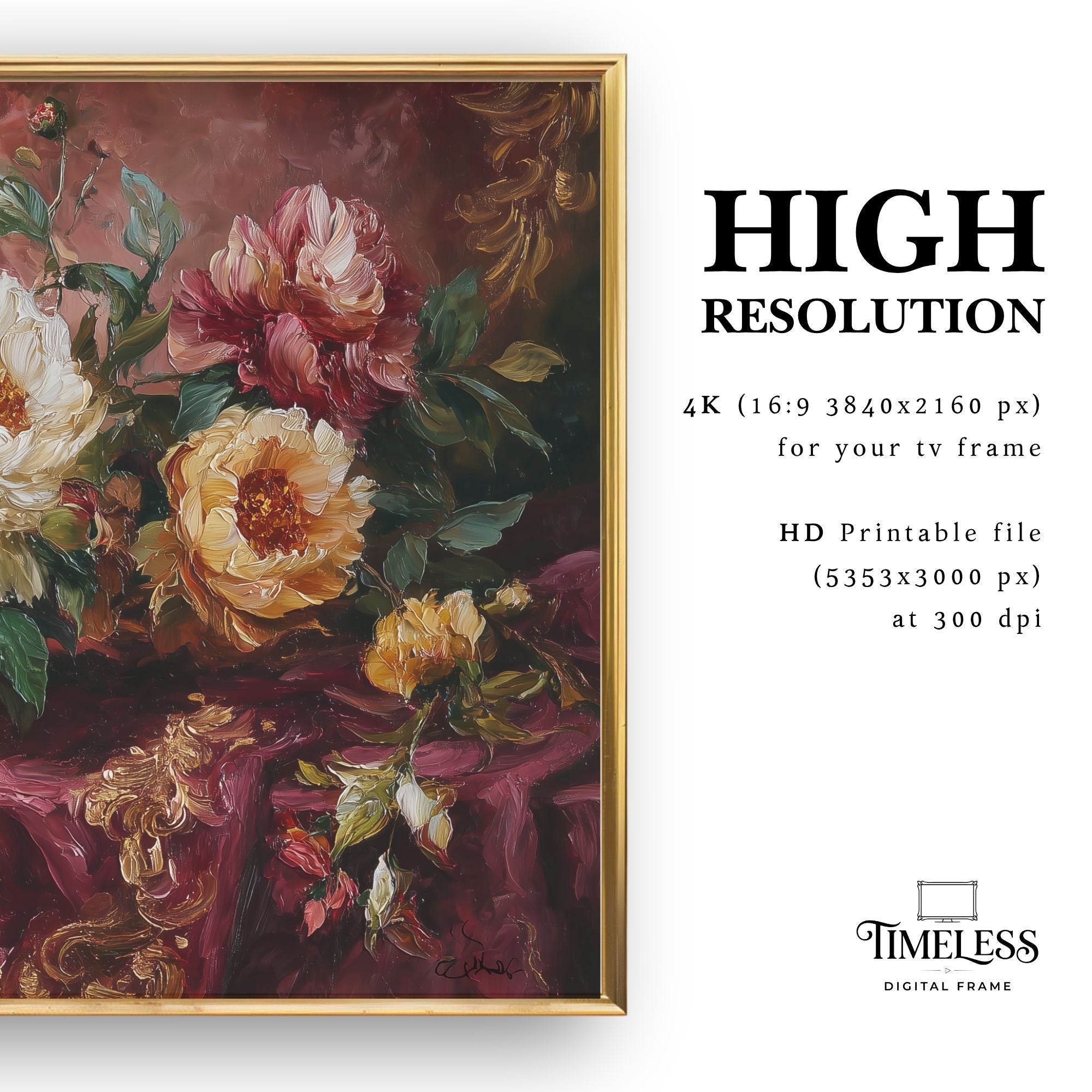 Royal Peonies in Crimson #337 | Dark Floral Peony Art for Samsung Frame TV | Digital Download 4K TV Art