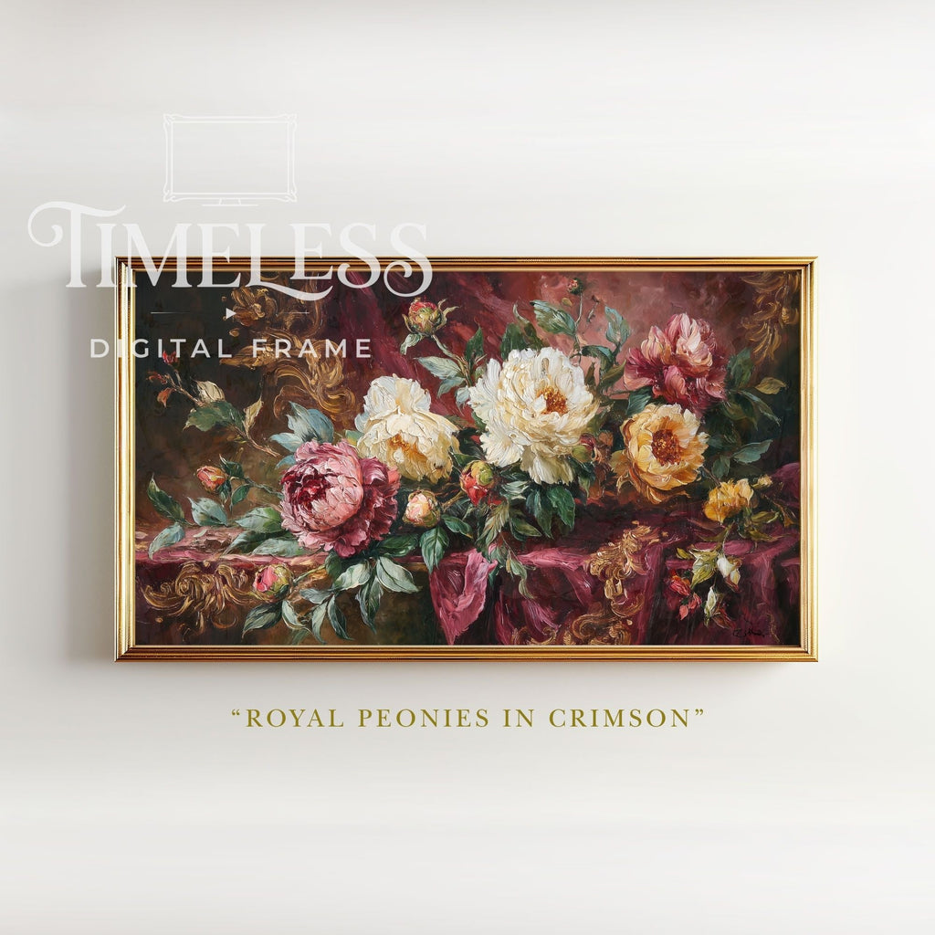 Royal Peonies in Crimson #337 | Dark Floral Peony Art for Samsung Frame TV | Digital Download 4K TV Art