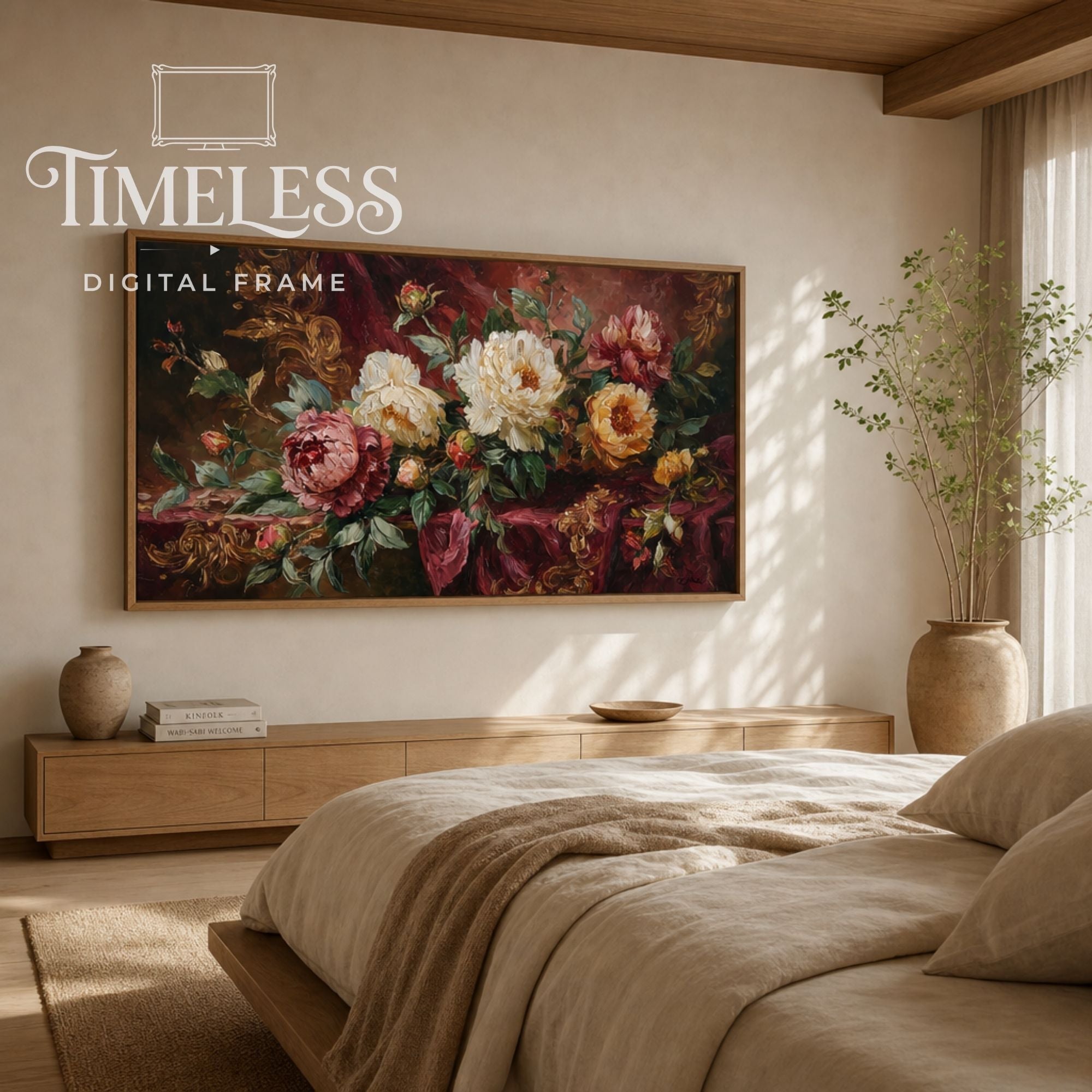 Royal Peonies in Crimson #337 | Dark Floral Peony Art for Samsung Frame TV | Digital Download 4K TV Art