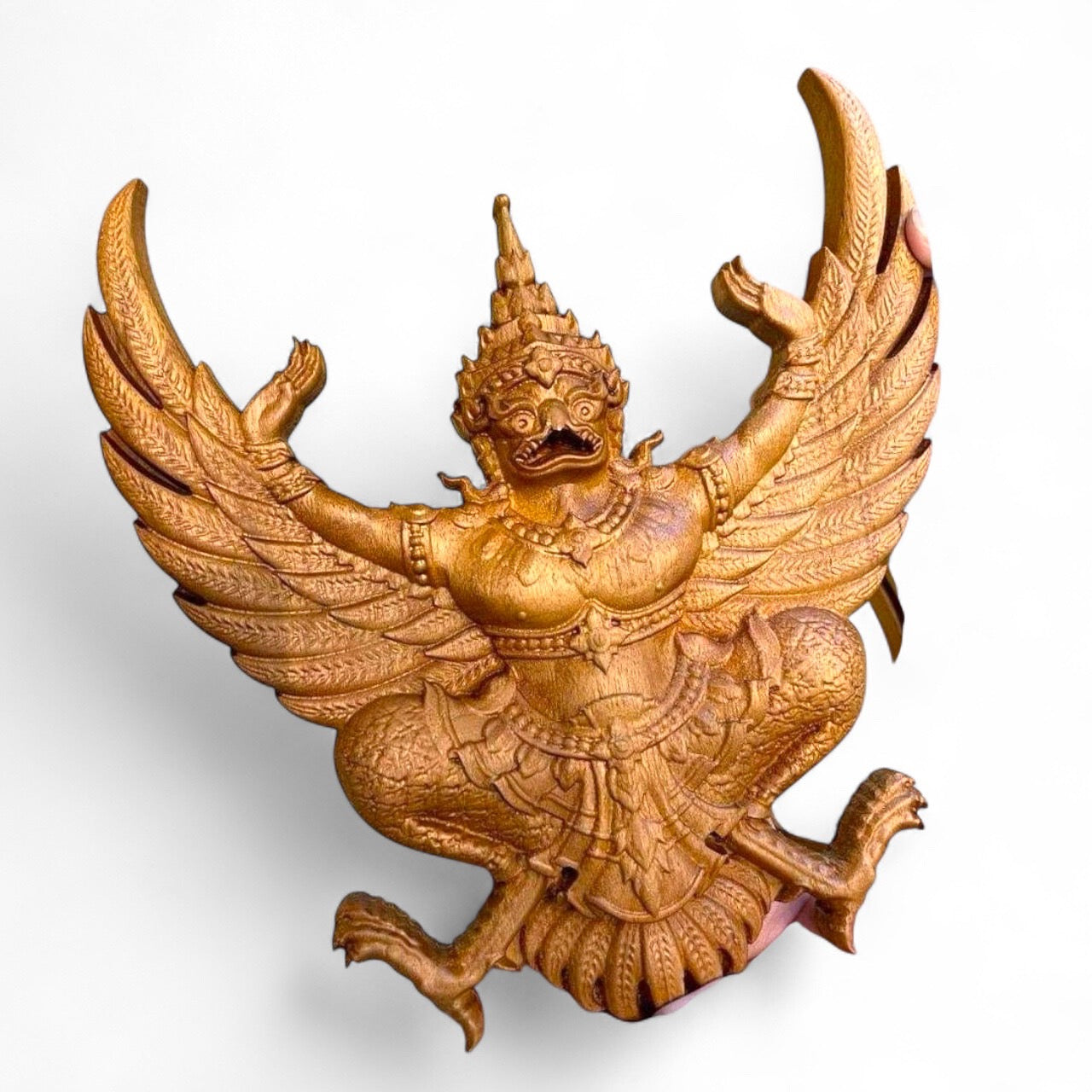 Exquisite Thailand Garuda Teak Wood Carving: Handcrafted Tabletop Sculpture