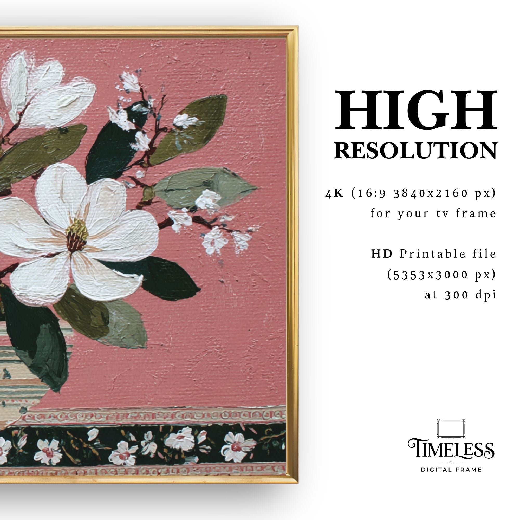 Sunday Morning Magnolia Folk Art in Dusty Rose #21 | Samsung Frame TV Art | Digital Download