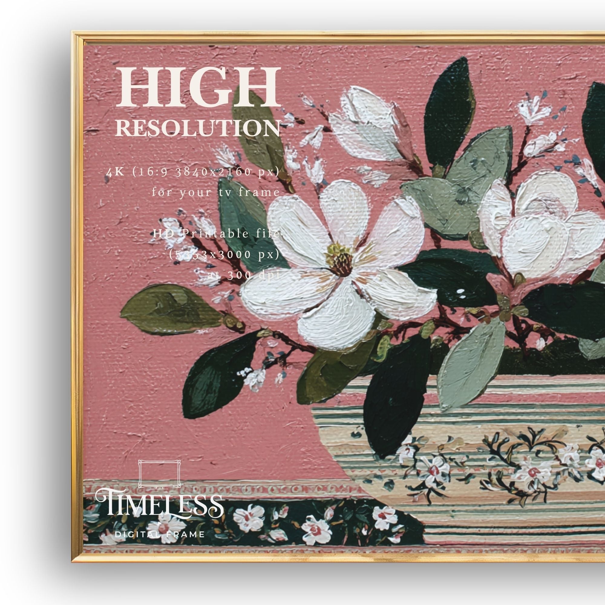 Sunday Morning Magnolia Folk Art in Dusty Rose #21 | Samsung Frame TV Art | Digital Download