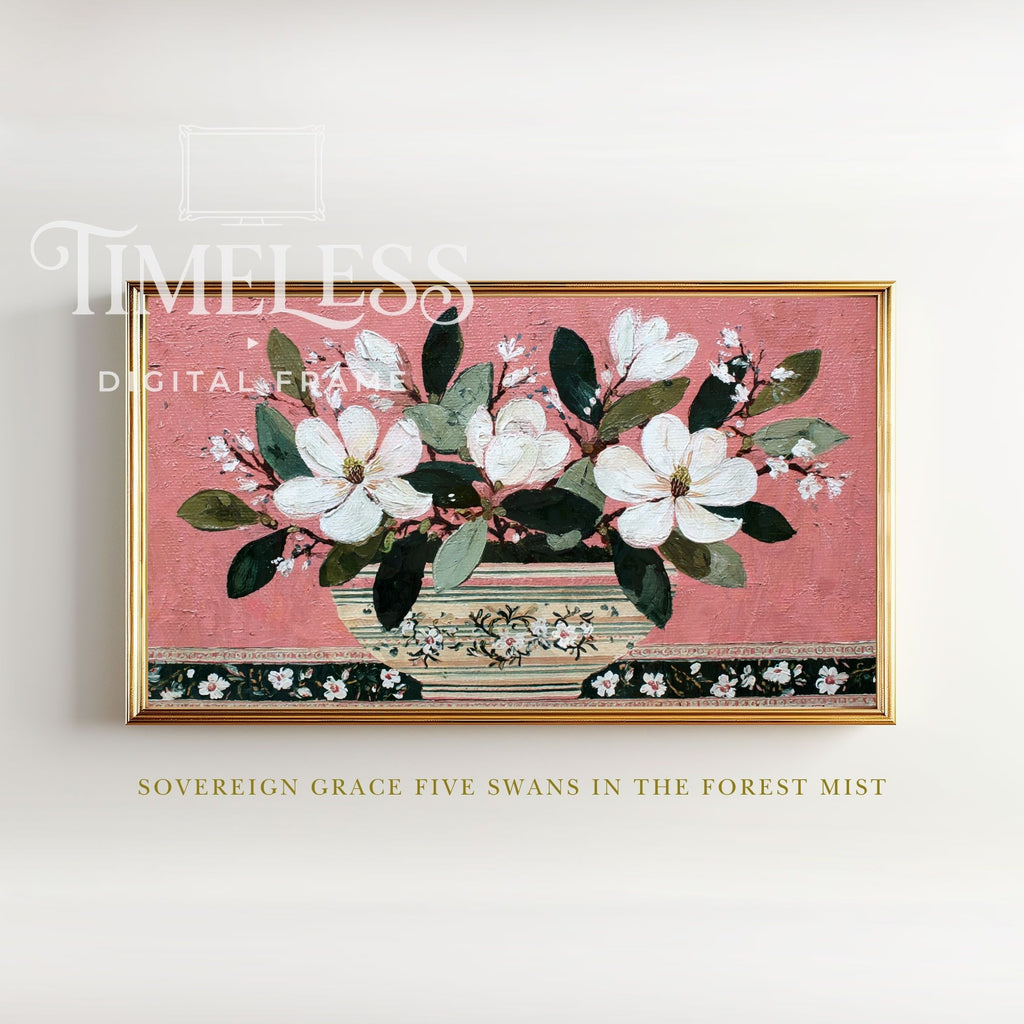 Sunday Morning Magnolia Folk Art in Dusty Rose #21 | Samsung Frame TV Art | Digital Download