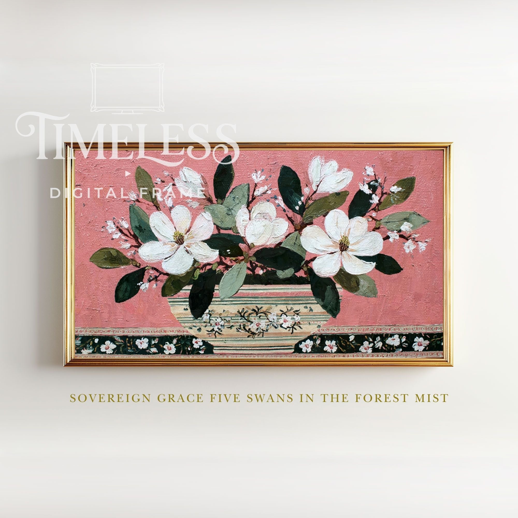 Sunday Morning Magnolia Folk Art in Dusty Rose #21 | Samsung Frame TV Art | Digital Download