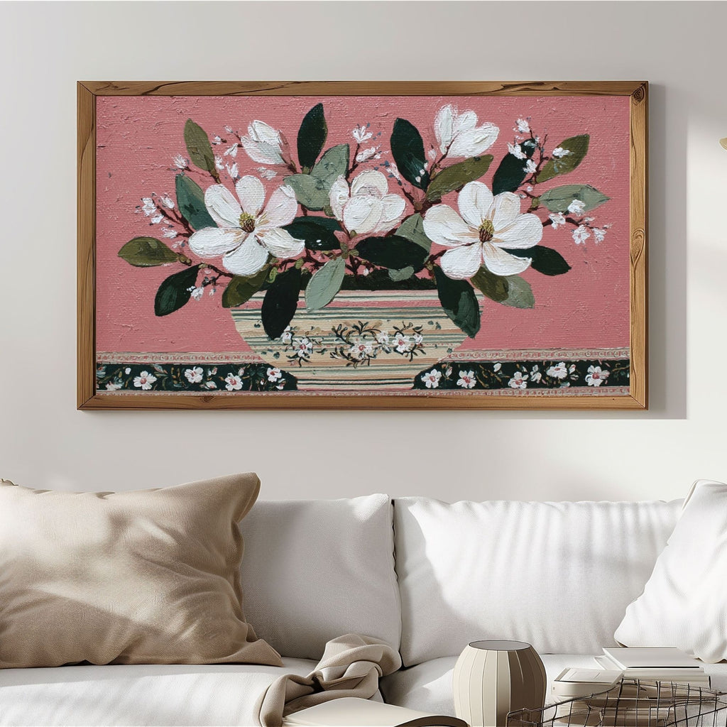 Sunday Morning Magnolia Folk Art in Dusty Rose #21 | Samsung Frame TV Art | Digital Download