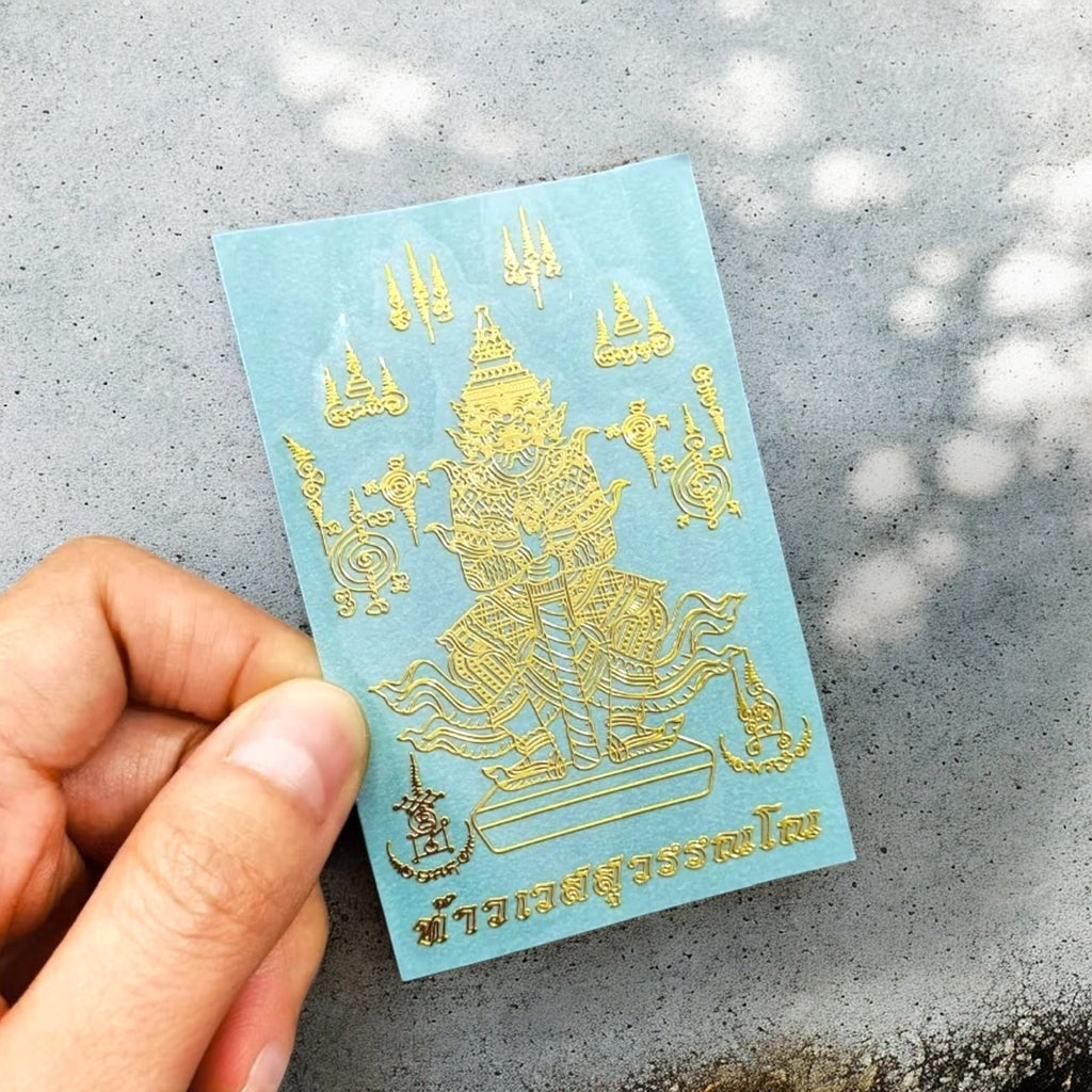 Yant Phra Pikanet Pidta Blindfolded Ganesha gold embossed Thai talisman sticker