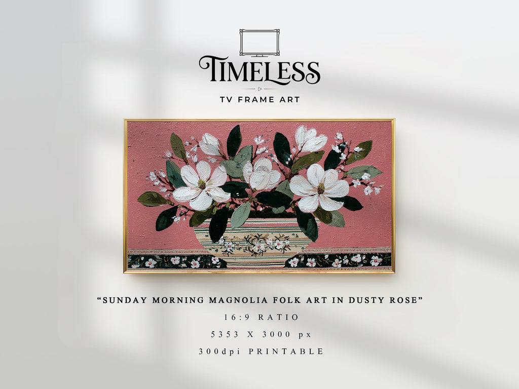 Sunday Morning Magnolia Folk Art in Dusty Rose #21 | Samsung Frame TV Art | Digital Download