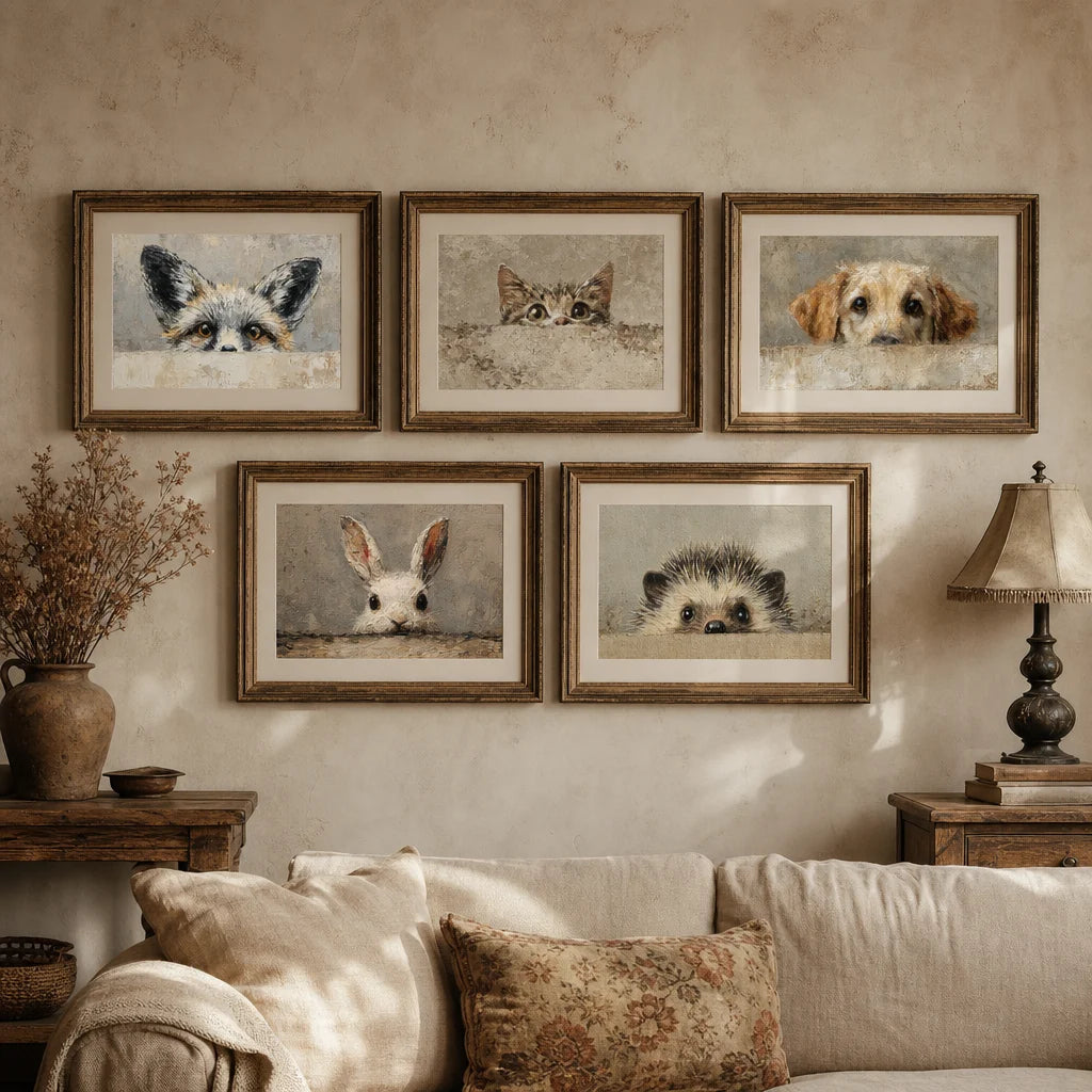 Samsung Frame TV Art Instant Download — Peeking Animals Bundle Set of 5 | 4K Digital Wall Art