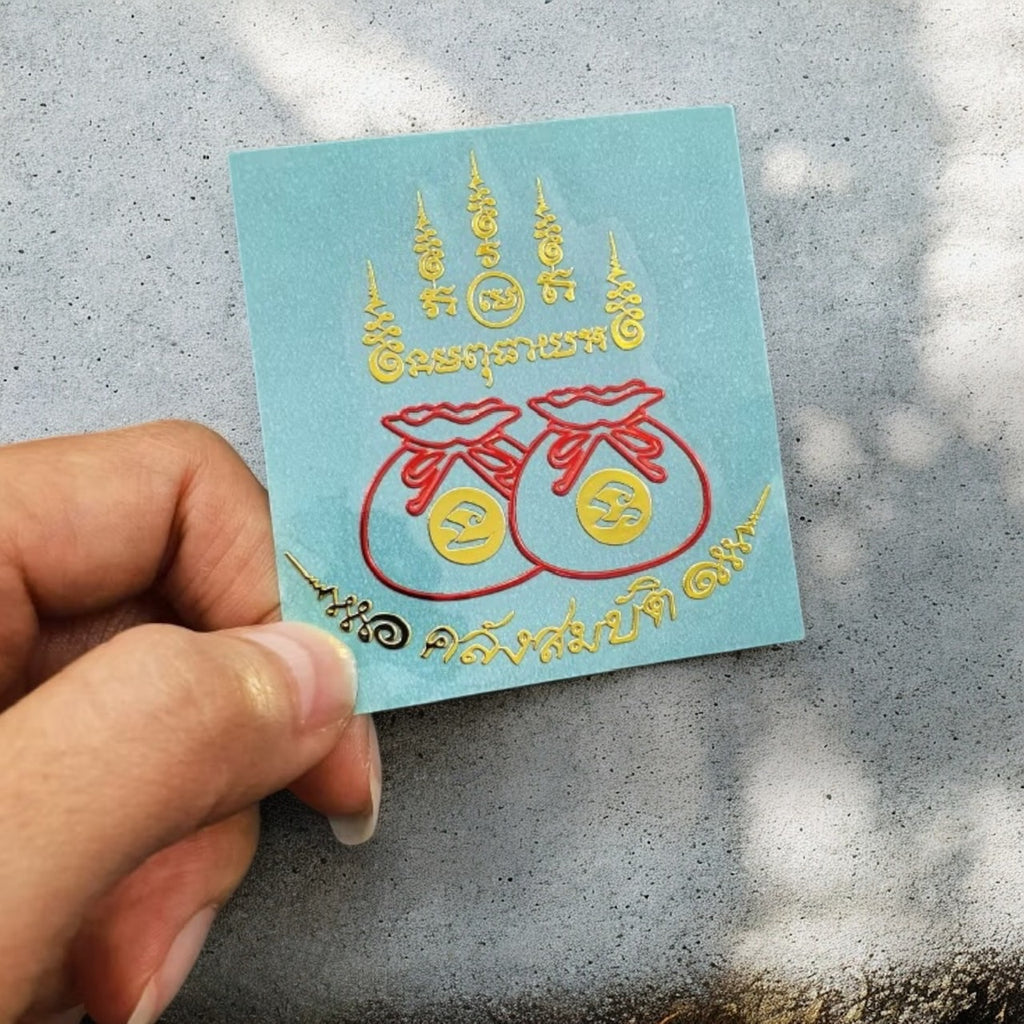 Yant Thung Ngoen Thung Thong Silver Gold Bags wealth prosperity Thai amulet sticker