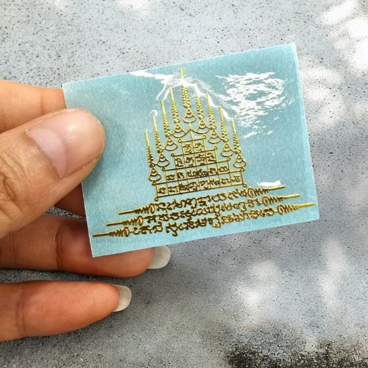 Yant Gao Yod Nine Spire Thai sacred yantra gold embossed sticker