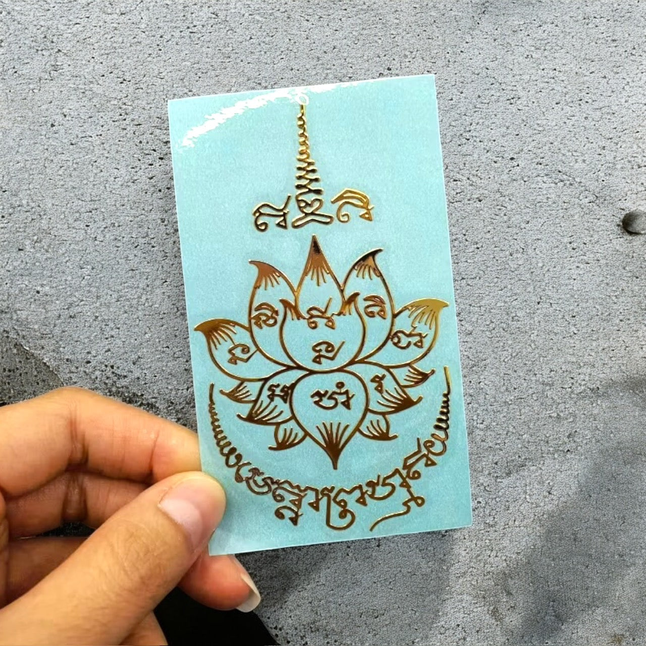 Yant Hanuman Kee Singh Hanuman Riding Lion gold embossed Thai talisman sticker