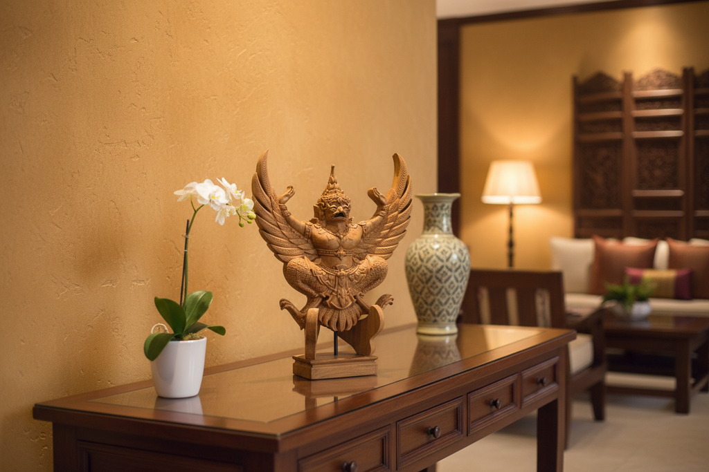 Thai Garuda Teak Wood Carving 12in in Luxury Living Room