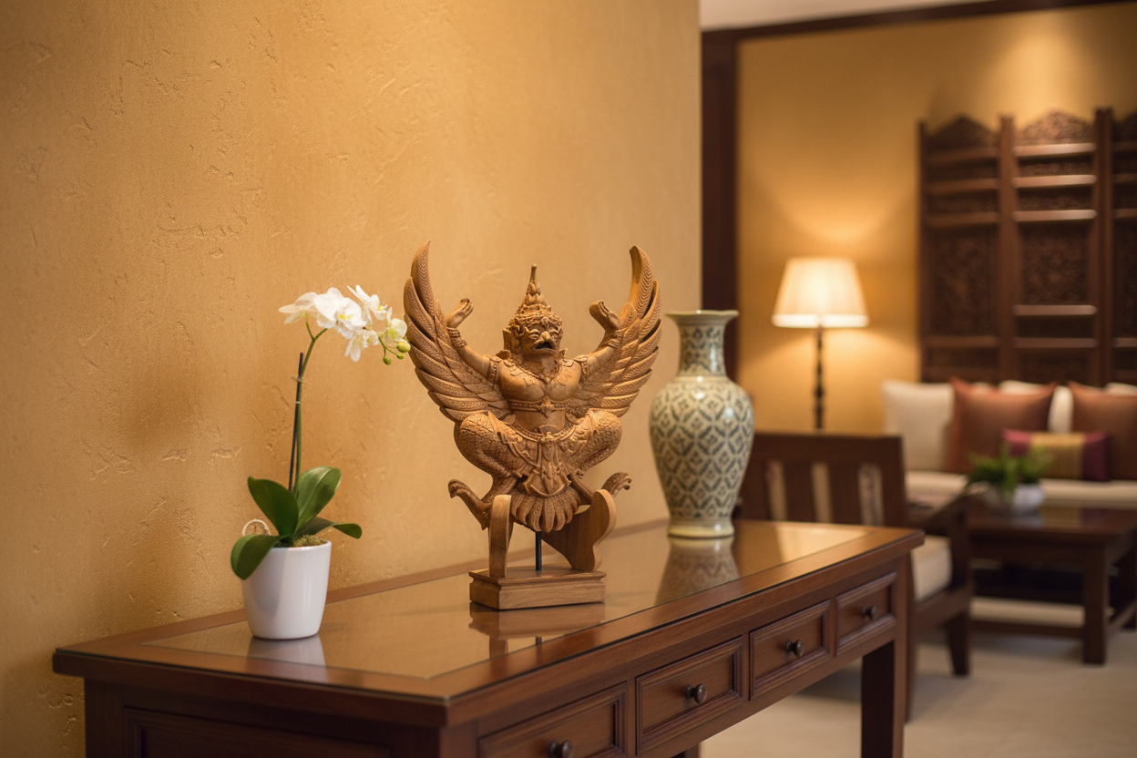 Thai Garuda Teak Wood Carving 12in in Luxury Living Room