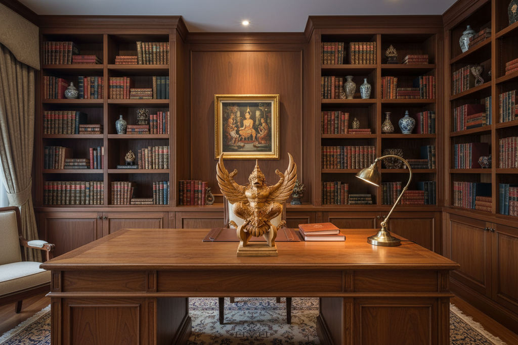 Thai Garuda Teak Wood Carving on Luxury Desk